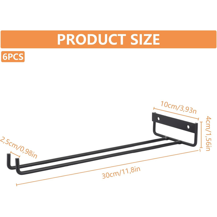Тримачі для келихів WOPPLXY (6 шт.) - чорні, металеві, 30 см, для ресторану, бару, кухні
