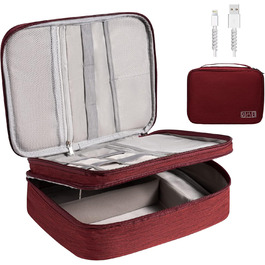 Органайзер для кабелів OrgaWise: кейс-сумка для зберігання та організації кабелів (3 шари, сірий/червоний)