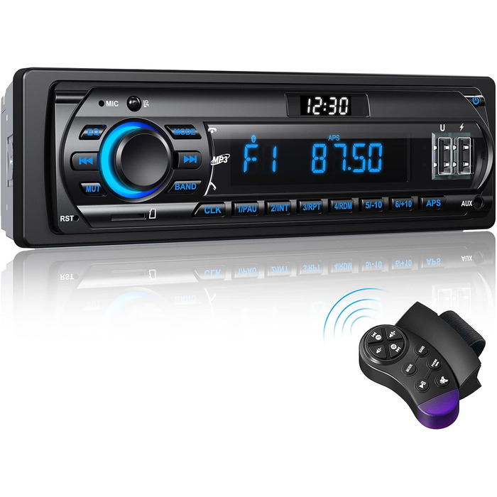 Автомобільна магнітола RDS Bluetooth 9-24V, FM/AM 1DIN, гучний зв'язок, 7 кольорів підсвітки, 2 USB, MP3-плеєр, AUX, SD, незалежний годинник, 30 радіостанцій