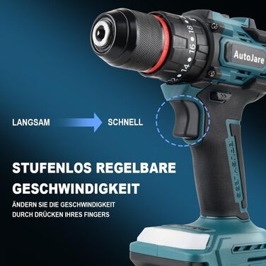 Акумуляторний ударний дриль-шуруповерт сумісний з Makita 18V, 13 мм, безщітковий, 35+3 ступені крутного моменту, 90 Н.м, 2 регульовані ступені, акумуляторний шуруповерт з 3 аксесуарами (без акумулятора) (10 мм для Bosch 18V)