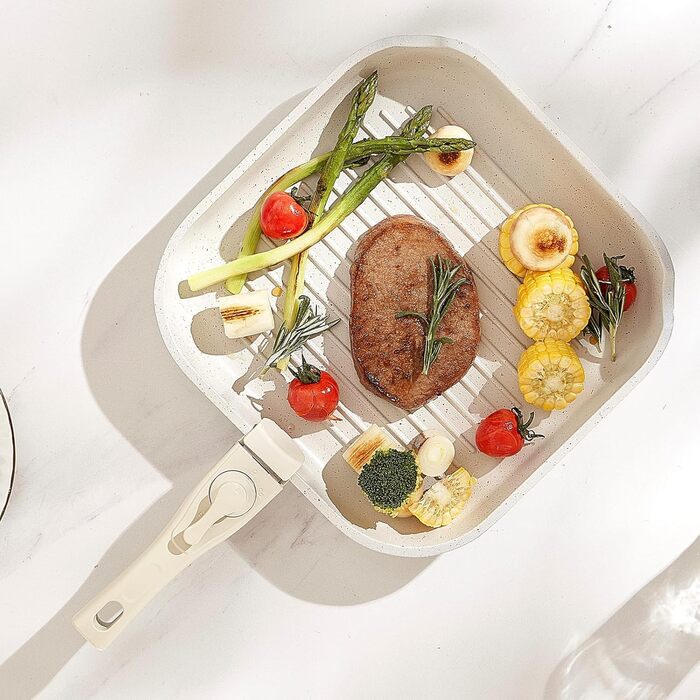 Каструля VEVOR з кришкою з термостійкого скла, антипригарна, індукційна, для кухні кемпера, приготування соусів та смаження (біла, зі знімною ручкою)