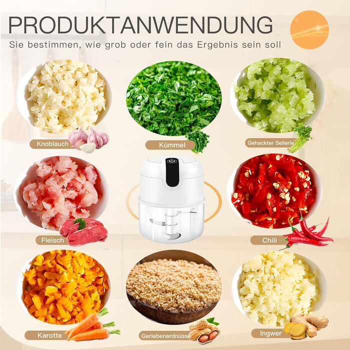 Електричний міні-подрібнювач EasySpeed Zerkleinerer: 250 мл, для м'яса, овочів, дитячого харчування, кемпінгу, USB-C зарядка, білий