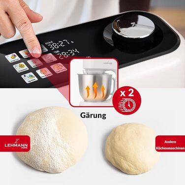 Кухонна машина Lehmann з дисплеєм, 1500 Вт, 12 швидкостей, функція ферментації з підігрівом, вбудовані ваги, таймер, чаша 5 л та 3 насадки-мішалки, Бежевий