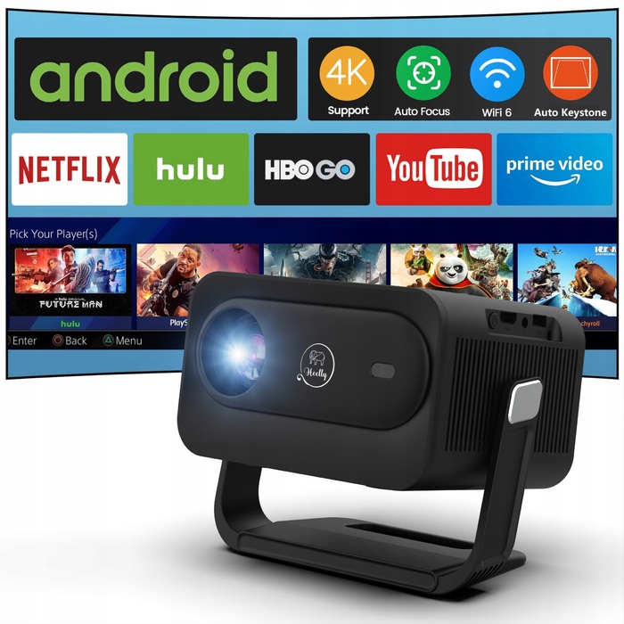 Проектор Heelly Smart TV: 20000 Лм, Android, WiFi, Full HD, підтримка 4K, автофокус