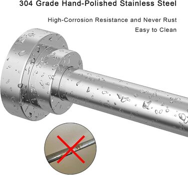 Штанга для душу Siler без свердління, розтягувана, з нержавіючої сталі, 48-200 см (Срібло)