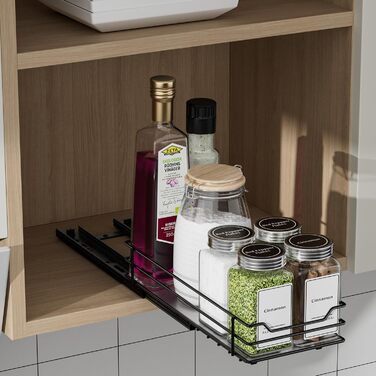 Висувна полиця для спецій у шафу, 2 яруси, регульована висота, чорний колір, органайзер для спецій, органайзер для кухні (11.8*26.4*5.6 см)