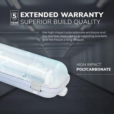 HOFTRONIC LED Damp-Proof Light 150cm Cool White 60W 10500lm Flicker-Free Linkable T8 Workshop Lamp IP65 Waterproof Basin Light Double for Garage, Cellar, Office (110lm/W, 4000k)