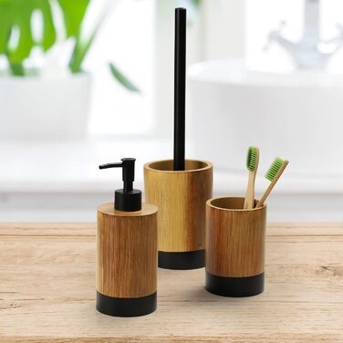 Набір для ванної кімнати KADAX: мильниця та стакан для зубної пасти з імітацією дерева (чорний)