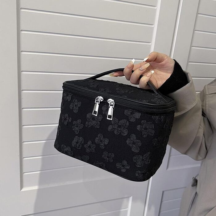 Косметичка для дівчаток та жінок, органайзер для макіяжу, чорна косметичка з відділенням для пензлів - подарунок