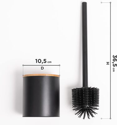 Торгова щітка для унітазу з тримачем з дерева | Силіконова щітка для унітазу з нержавіючої сталі | Тримач для щітки з натурального бамбука | Настільна щітка для ванної кімнати | Чорний колір