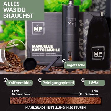 Manual Coffee Grinder with Conical Burr I Adjustable Grind Size - Stainless Steel Coffee Grinder with Brush I High-Quality Hand Coffee Grinder - Hand Coffee Grinder