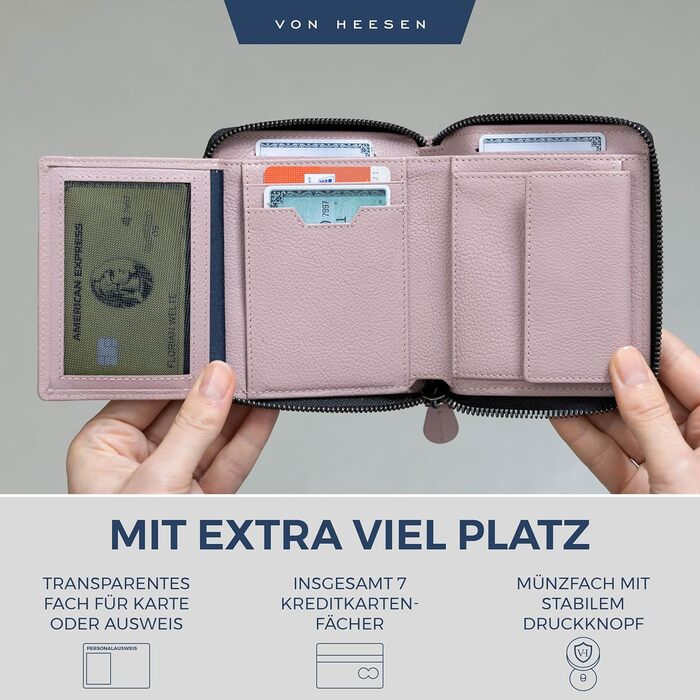 Шкіряний гаманець VON HEESEN з RFID-захистом, для чоловіків і жінок, з монетницею, лаванда