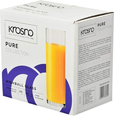 Krosno Beverages Glass Water Glasses | 12-Piece Set | 200 ml | Pure Collection | Perfect for Home, Restaurants, and Parties and Events | Dishwasher Safe