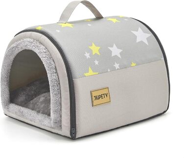Будка для собак Jiupety, 2-в-1: котяча печера, розмір S. Підходить для собак, котів та цуценят. Тепла затишна печера-ліжко, сірий колір.