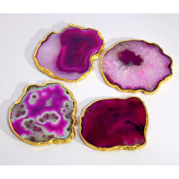Natural agate coaster set, for bar, beer, coffee, tea, 4 pieces, perfect table accessory, tableware (Purple Agate)