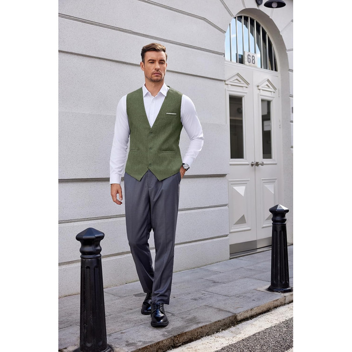 Жилет чоловічий костюмний COOFANDY з кишенями, V-подібний виріз, для весілля та ділових зустрічей (Оливковий, XXL)