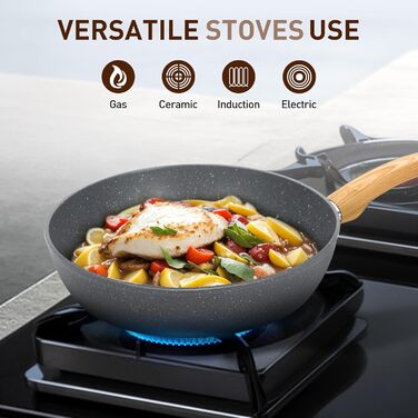 Набір посуду DishDelight 12 шт: сковороди та каструлі з антипригарним покриттям, підходить для індукційних, газових плит та мікрохвильовки, сірий