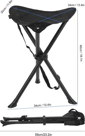 Складаний стілець-табурет, 200 кг, чорний: для риболовлі, кемпінгу, пікніків