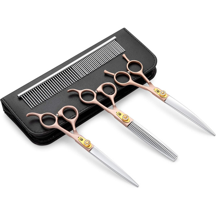 Професійний набір для грумінгу собак Dream Reach 7 дюймів: 440C сталь, набір з 3 ножиць (пряма, вигнута, розріджуюча)