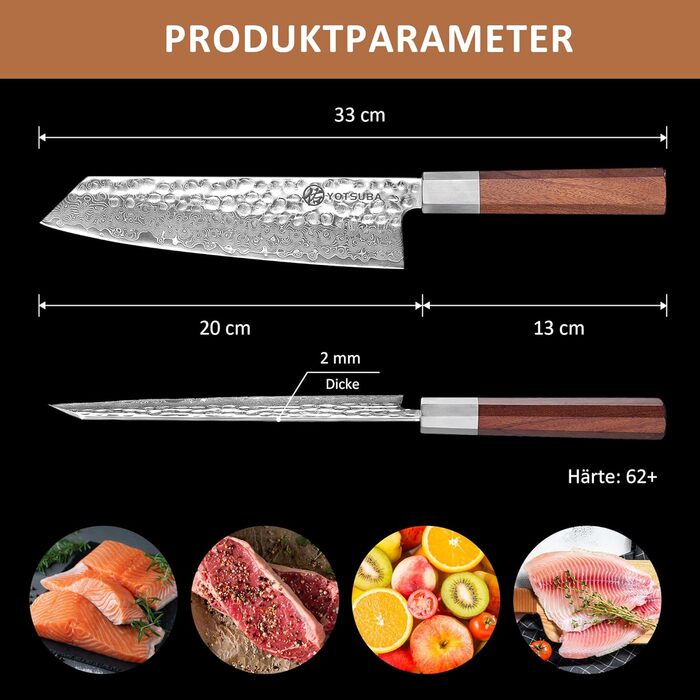 Кухонний ніж YOTSUBA Hackmesser 18 см, кухонний тесак, професійний ніж для м'яса та овочів, з ергономічною ручкою Pakkawood