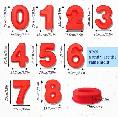 9-Piece 10-Inch Silicone Number Cake Mold Baking Pans, Number Cake Molds for Birthday, Wedding, Party Decoration