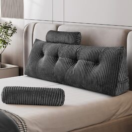 Подушка для читання Z-hom, подушка-валик, подушка для ліжка та дивану, зручна спинка, практична кишеня, знімна наволочка, кругла подушка (сірий, 120 * 50 * 20 см)