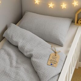 Бетлічна постільна білизна для дитячого ліжечка з мусліну, 100x135 см - комплект з подушкою 40x60 см та ковдрою 100 x 135 см, бавовна, сертифікат Oeko-Tex, сірий колір