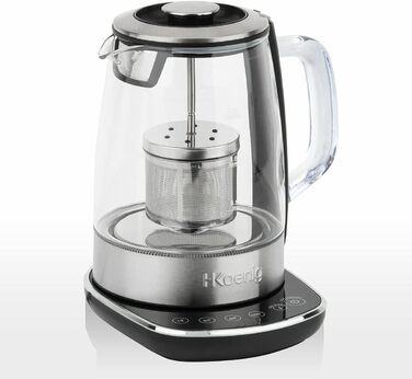 H.KOENIG TI600 Instant T Teapot Electric Kettle 1.5L, 1.5 liters, Stainless Steel/Glass