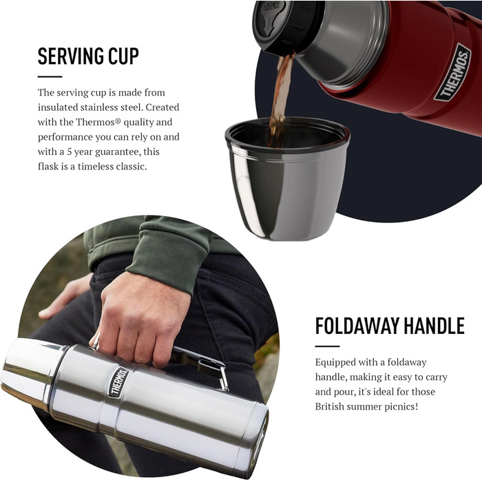 Термос із нержавіючої сталі King Thermosflasche блакитного кольору, 1,20 л - нержавіюча сталь, абсолютно герметичний, з кришкою-чашкою та ручкою, зберігає тепло 12 годин та холод 24 години, придатний для миття в посудомийній машині, без BPA, блакитний, 12