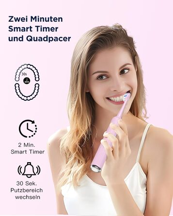 Електрична звукова зубна щітка для дорослих та дітей, 5 режимів чищення, 3 рівні інтенсивності, таймер, 8 насадок, чохол для подорожей, чорний (1 шт.)