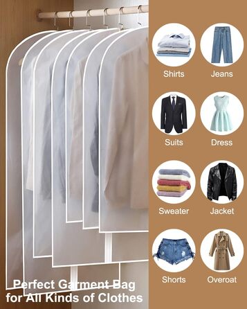 16 шт. мішки для одягу, великі, середні та короткі, 60 x 120/100/80 см, з блискавкою, прозорі, для костюмів, пальто, суконь, сорочок, зберігання, захисні чохли (білий)