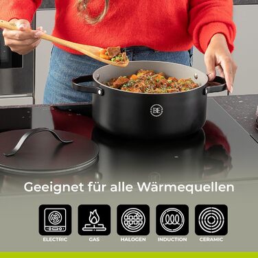 Каструля Be Living Essential з кришкою, 24 см, 4 л, антипригарне покриття Keramik Antihaft, для індукційних плит, без PTFE та PFOA, чорна