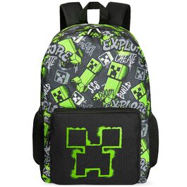 Дитячий рюкзак Minecraft Creeper для хлопчиків, шкільний рюкзак для спорту та прогулянок з відділеннями на блимавці, чорний, 40 x 29 x 17 см
