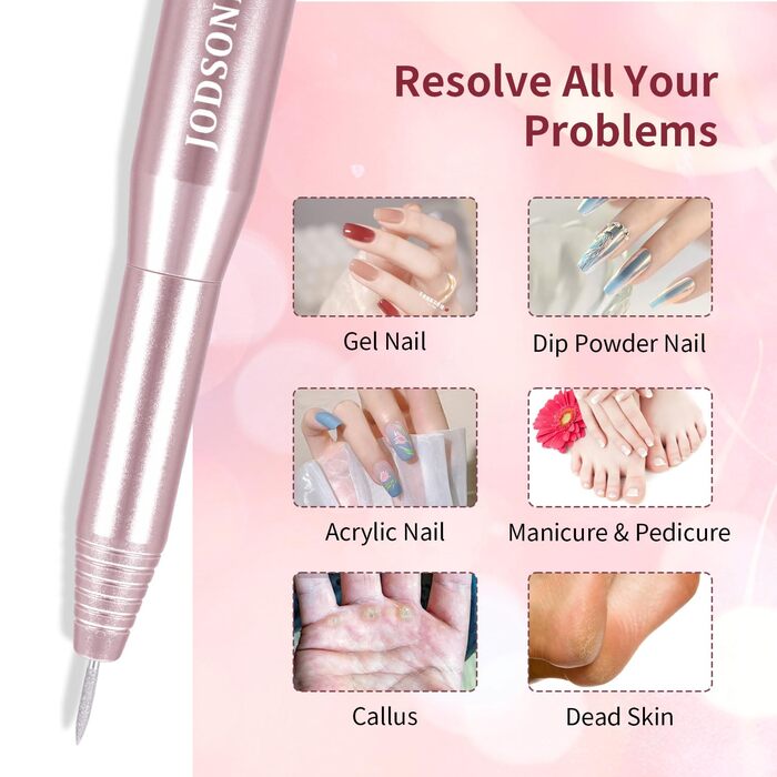 Електрична фрезер для нігтів JODSONE 6 в 1 – бездротова, 20000 об/хв, USB-зарядка, для гель-лаку, манікюрний набір з регулюванням швидкості