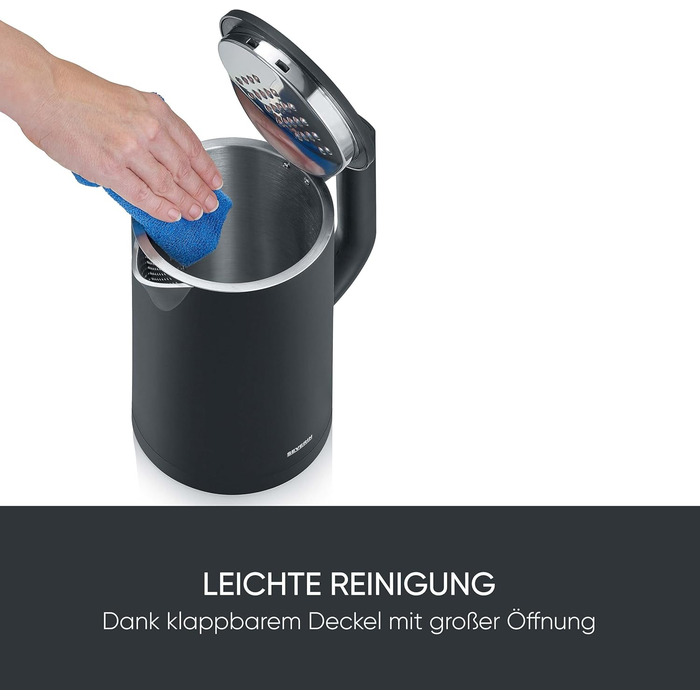 Електричний чайник Severin WK 3484 Cool Touch: подвійні стінки, LED-дисплей температури, 1.7 л, 2200 Вт, чорний