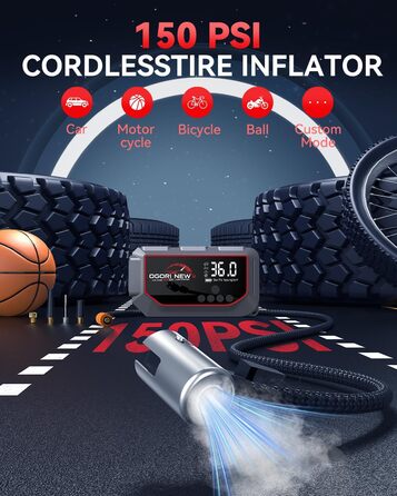 Портативний пусковий пристрій OGORI з компресором 150 PSI та LED-ліхтариком, 7000A, для автомобілів 12V (8L бензин/10L дизель)