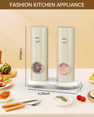 Електричні мельниці для солі та перцю CIRCLE JOY 2 шт. з подвійною зарядною станцією, LED-підсвічуванням та регулюванням помелу, чорні (70 мл)