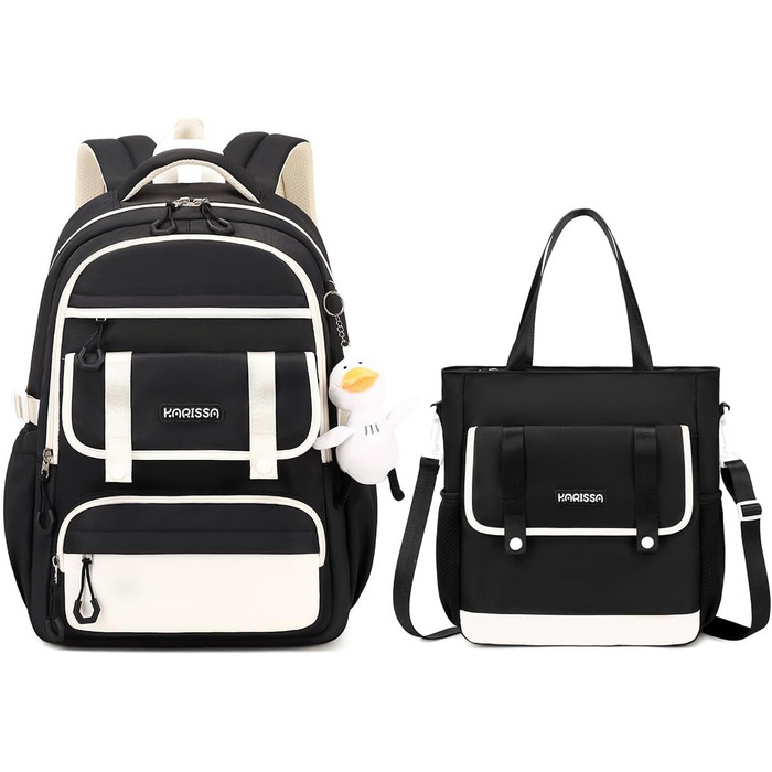 Шкільний рюкзак для дівчаток 2 в 1: рюкзак та сумочка, 3-7 клас, 45 см, чорний