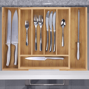 Relaxdays Bamboo Cutlery Box, Extendable