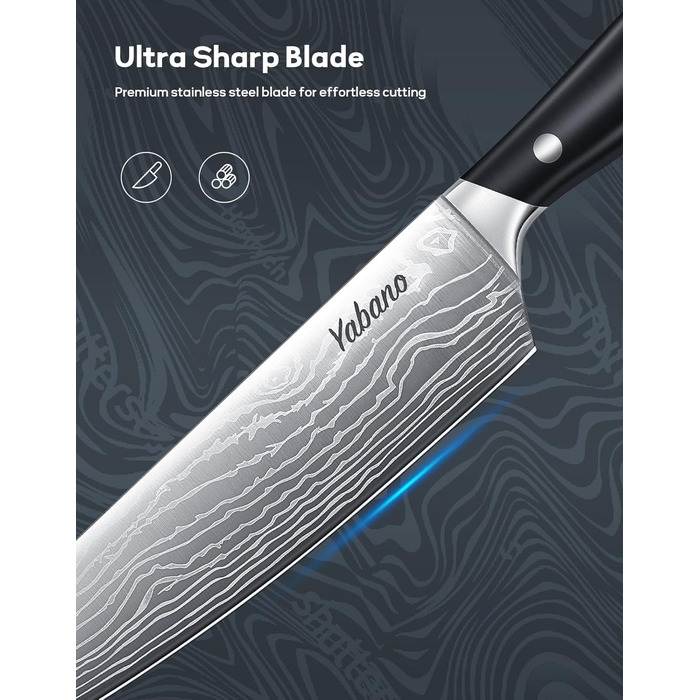Yabano 14-Piece Professional Knife Set with Sharpening Block - Stainless Steel Chef Knives with Plastic Handles & Wood Block
