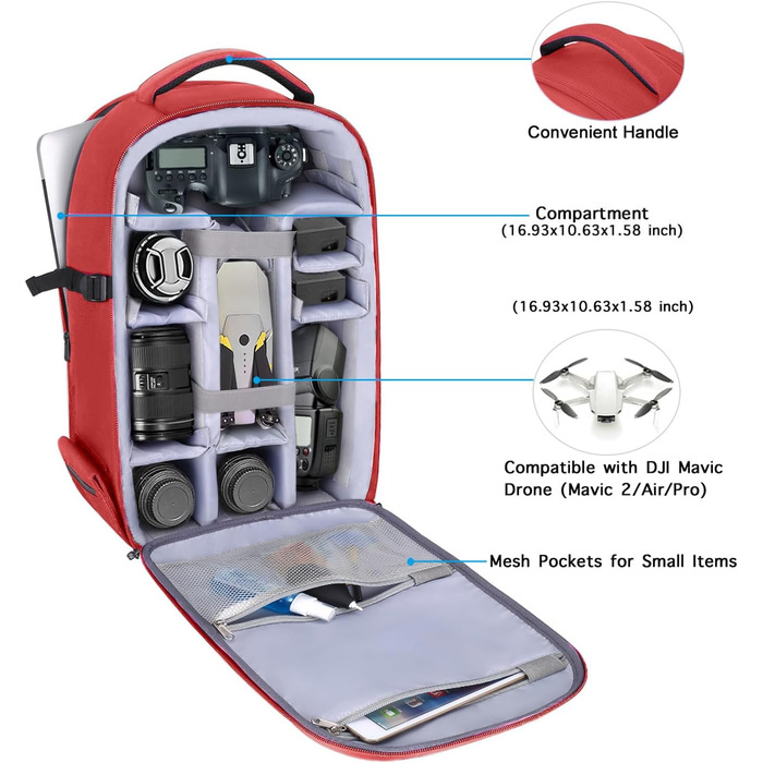MOSISO Рюкзак для камери, DSLR/SLR/беззеркальна фототехніка, 15-16 дюймів, водонепроникний, з відділенням для штатива та ноутбука, сумісний з Canon/Nikon/Sony (Червоний)