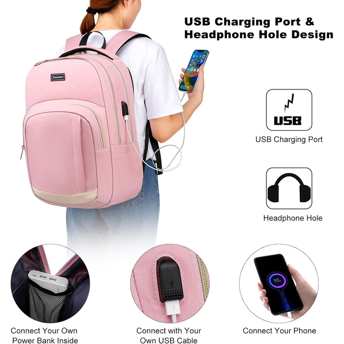 Рюкзак YIORMIOR для підлітка (хлопчик/дівчинка) з USB-портом, 35L, 15.6