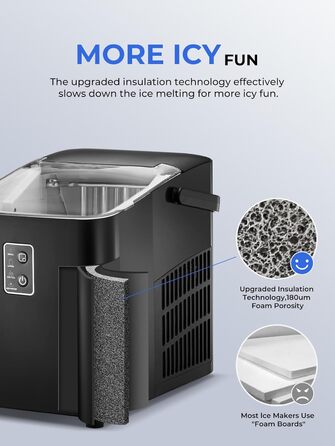 FOHERE Ice Maker - Fast Ice in 5 Minutes, 14kg/24h Capacity, Self-Cleaning, 2 Sizes, Portable for Kitchen, Office, Bar & Party (Black)