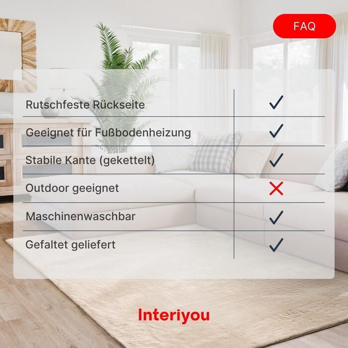 Килимок для вітальні Interiyou Fargo, 80x150 см, бежевий, короткий ворс, миючий, антиковзаючий, штучне хутро, м'який, довгий ворс, прямокутний