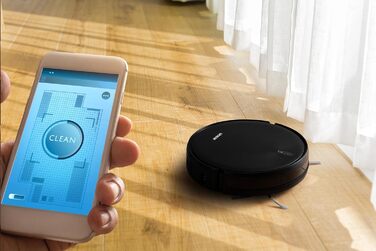 Робот-пилосос з функцією миття - 3 в 1. З пультом дистанційного керування, акумулятор 120 хв, для твердих підлог, килимів, шерсті тварин. Чорний.