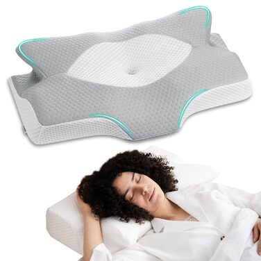 Ортопедична подушка Elviros з Memory Foam, ергономічна подушка для шиї, для тих, хто спить на боці, спині та животі, 64x(11,5/13)x40 см (Сріблясто-сірий)