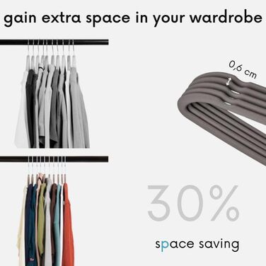 Плечики для одягу OGIVO, набір з 20 шт., сірі - антиковзаючі, для краваток, з поворотним гачком, з вирізами для плечей