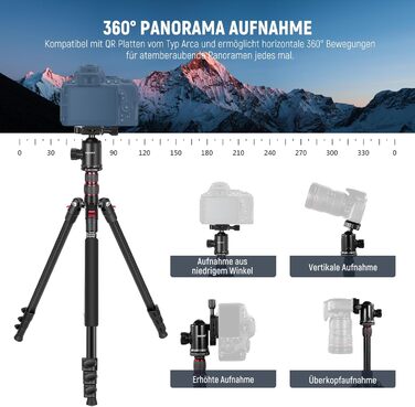 Штатив NEEWER 77' з алюмінію, монопод для DSLR та телефону, 360° кулькова головка, 2-осьова центральна колона, Arca QR пластина, сумка, портативний, вантажопідйомність 15,4 кг, TP77