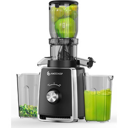 AMZCHEF Електричний соковитискач Slow Juicer 103 мм - потужність 250W, для овочів та фруктів, з 2 фільтрами, тихий двигун, функція реверсу, чорний