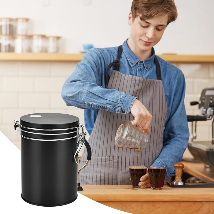 Кавова банка з нержавіючої сталі 450 мл з клапаном, вакуумна, для кави, чаю, горіхів, какао, чорна
